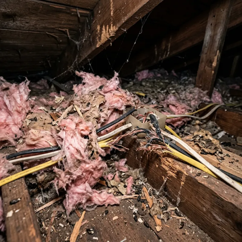 Contaminated ceiling insulation being assessed in a Dandenong roof space