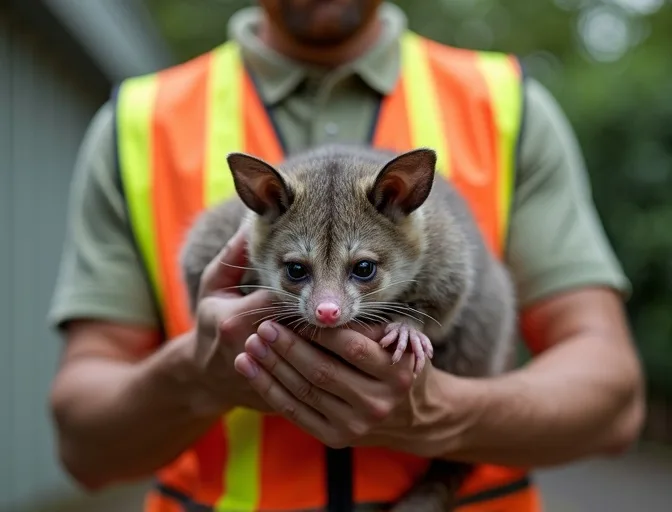 Animal handler safely recovering a deceased possum in Dandenong